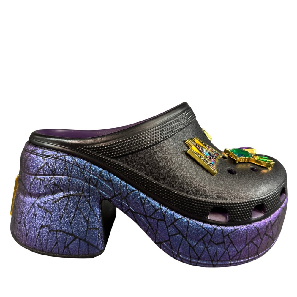 NWT Crocs Disney Snow White Evil Queen Siren Black Purple Platform 209827-001